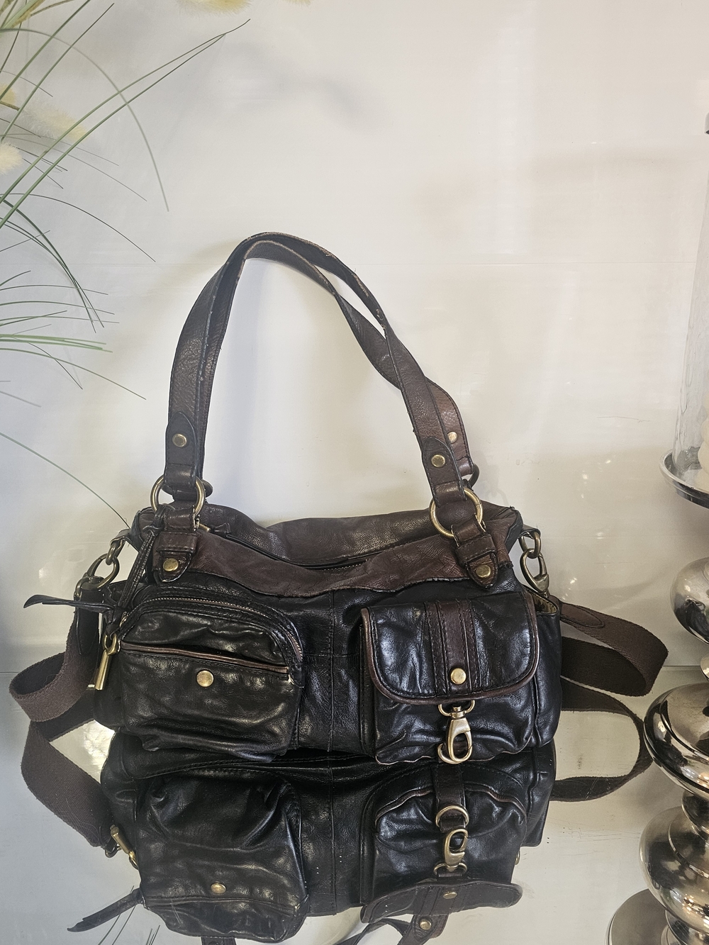 Vintage Fossil Long Live Vintage Washed  Y2K Multi-PocketShoulder Bag